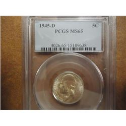 1945-D 35% SILVER JEFFERSON WAR NICKEL PCGS MS65