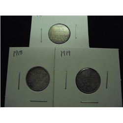 1917,18 & 19 CANADA SILVER 10 CENTS