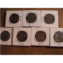 1910,11,12,17,18,19 & 20 CANADA LARGE CENTS