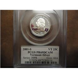 2001-S SILVER VERMONT QUARTER PCGS PR69 DCAM