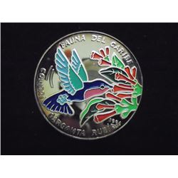 1996 CUBA SILVER 10 PESOS PROOF HUMMINGBIRD COLORIZED FAUNA SERIES