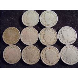 10 ASSORTED LIBERTY "V" NICKELS