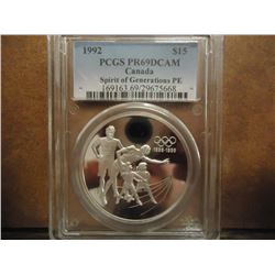 1992 CANADA SILVER $15 PCGS PR69 DCAM SPIRIT OF GENERATIONS P E