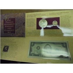 1993 THOMAS JEFFERSON COINAGE & CURRENCY SET CONTAINS:1994 JEFFERSON NICKEL, 1993 JEFFERSON COMMEMOR