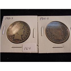 1912-S & 1915-S BARBER HALF DOLLARS