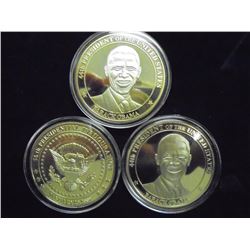3-2009 BARACK OBAMA INAUGURATION TOKENS (PF) ALL THREE ARE GOLD IN COLOR