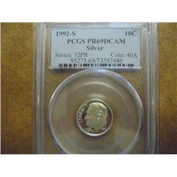 1992-S SILVER ROOSEVELT DIME PCGS PR69 DCAM