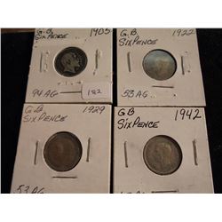 1905,22,29 & 42 GREAT BRITAIN SILVER 6 PENCE