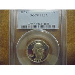 1963 WASHINGTON SILVER QUARTER PCGS PR67