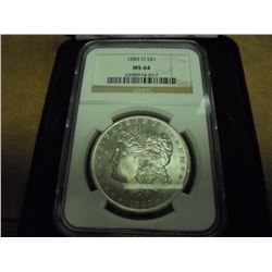 1883-O MORGAN SILVER DOLLAR NGC MS64 IN BLACK CASE AS SHOWN