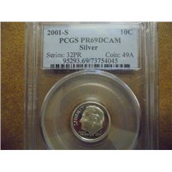 2001-S SILVER ROOSEVELT DIME PCGS PR69 DCAM