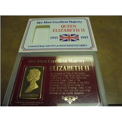 QUEEN ELIZABETH II SOLID GILDING METAL INGOT BY SANDHILL BULLION LTD. AS SHOWN