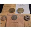Image 2 : 5 ASSORTED TRANSPORTATION TOKENS P.S.T. COMPANY, JAMAICA TRANSFER, CONCORD MOTOR COACH COMPANY, CONN