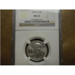 1960-D WASHINGTON SILVER QUARTER NGC MS63
