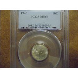 1946 SILVER ROOSEVELT DIME PCGS MS66