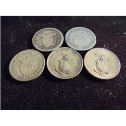 1917-S,18-S,35-M,41-M & 45-D US/PHILIPPINES SILVER 10 CENTAVOS