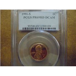 1991-S LINCOLN CENT PCGS PR69RD DCAM