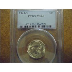 1943-S 35% SILVER JEFFERSON WAR NICKEL PCGS MS66