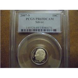 2007-S SILVER ROOSEVELT DIME PCGS PR69 DCAM