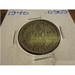 1940 GREAT BRITAIN SILVER SHILLING .0909 OZ. ASW