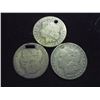 Image 1 : 2 HOLEY AND 1 PLUGGED MORGAN SILVER DOLLARS 1884, 1894 & 1901-O