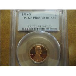 1998-S LINCOLN CENT PCGS PR69RD DCAM