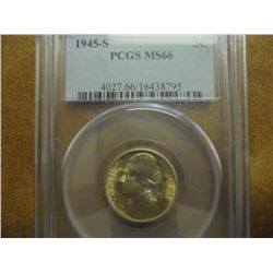 1945-S 35% SILVER JEFFERSON WAR NICKELS PCGS MS66