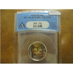 2003-S SILVER ALABAMA QUARTER ANACS PF70 DCAM NICE TONING