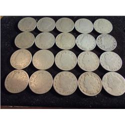 20 ASSORTED LIBERTY "V" NICKELS