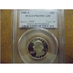 1986-S WASHINGTON QUARTER PCGS PR69 DCAM