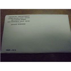 1969 US MINT SET (UNC) P/D/S (WITH ENVELOPE) 40% SILVER JOHN F. KENNEDY HALF DOLLAR, THIS IS AN OFFI