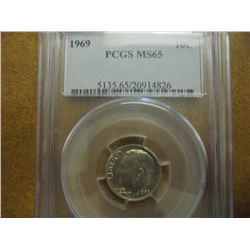 1969 ROOSEVELT DIME PCGS MS65