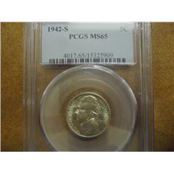 1942-S 35% SILVER JEFFERSON WAR NICKEL PCGS MS65