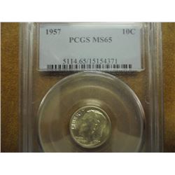 1957 SILVER ROOSEVELT DIME PCGS MS65