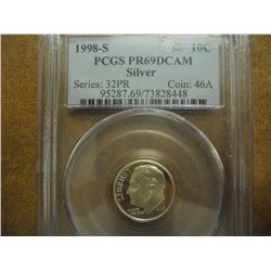 1998-S SILVER ROOSEVELT DIME PCGS PR69 DCAM