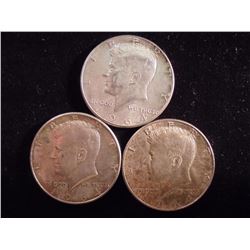3-1964-90% SILVER KENNEDY HALF DOLLARS
