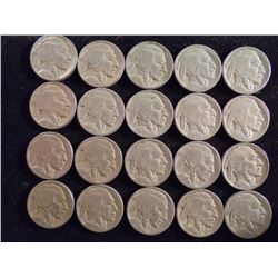 20 ASSORTED 1920'S BUFFALO NICKELS