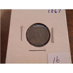 1867 THREE CENT PIECE (NICKEL) WITH SCRATCHES