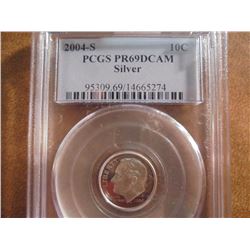 2004-S SILVER ROOSEVELT DIME PCGS PR69 DCAM