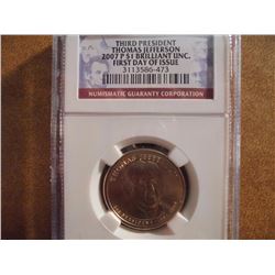 2007-P JEFFERSON DOLLAR NGC BRILLIANT UNC 1ST DAY ISSUE