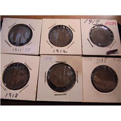 1911,12,17,18,19 & 1920 CANADA LARGE CENTS