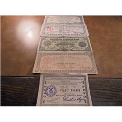 1,2,5,10 & 20 PESOS PHILIPINNES WWII GUERRILLA MONEY