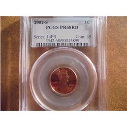 2002-S LINCOLN CENT PCGS PR68RD