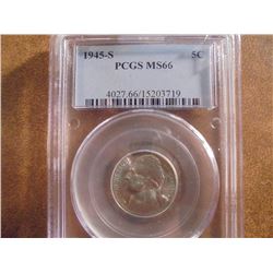 1945-S 35% SILVER JEFFERSON WAR NICKEL PCGS MS66