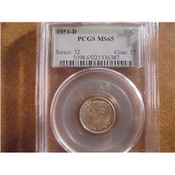 1951-D SILVER ROOSEVELT DIME PCGS MS65