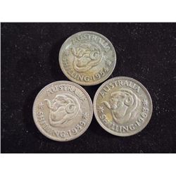 1954,59 & 63 AUSTRALIA SHILLINGS ALL SILVER
