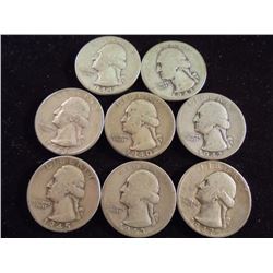 8 ASSORTED 1940'S WASHINGTON SILVER QUARTERS