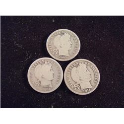 1906-D,08 & 1911-D BARBER DIMES