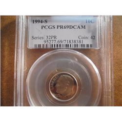 1994-S ROOSEVELT DIME PCGS PR69 DCAM