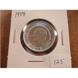 1958 SILVER ROOSEVELT DIME NEUTRON IRRADIATED AMERICAN MUSEUM OF ATOMIC ENERGY